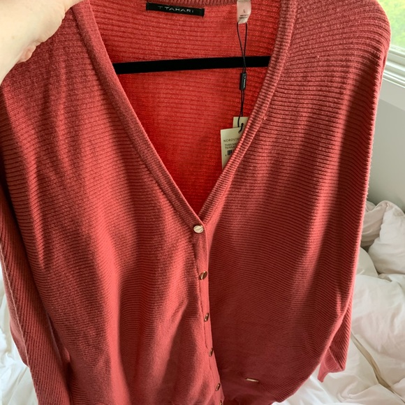 NWT T Tahari Terracotta Rose 🌹 Pink Cucoon Sweater Ribbed Button Up Cardigan💗 - Picture 6 of 12